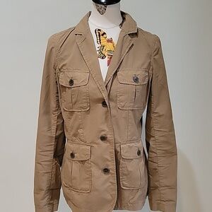 LAND'S END brown 100% cotton jacket.  Lightweight coat.  Safari style.  Size S.